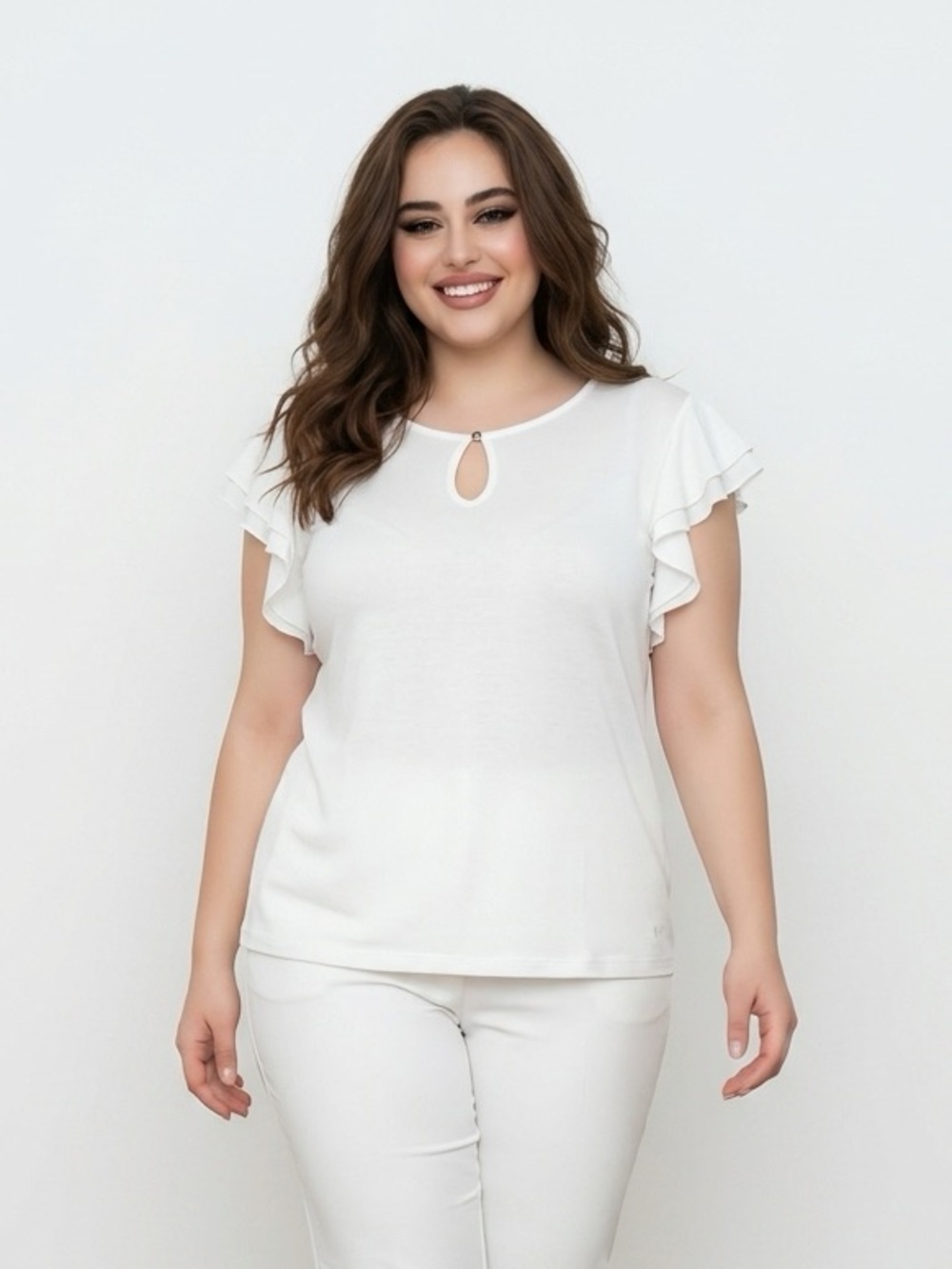 MARBLE Women's Short Sleeve Top White With Ruffle Sleeves | Size XL